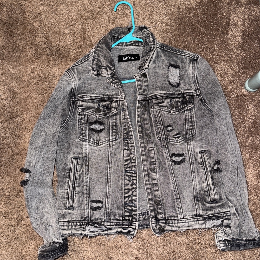 fab'rik Charcoal Distressed Denim Jacket